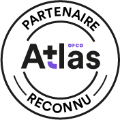 Logo du partenariat entre PLB et l’OPCO Atlas pour les formations en actions collectives